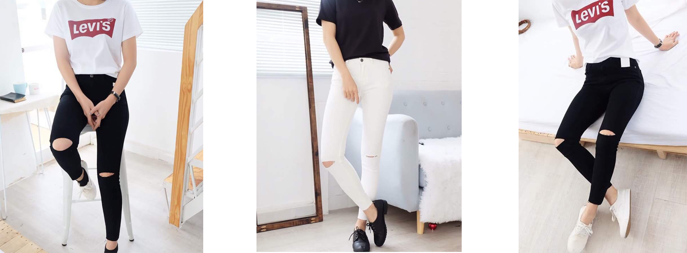 Quần jean skinny rách gối