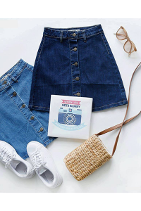 Chân váy denim cúc trước