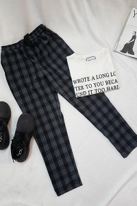 Quần baggy lưng thun sọc caro