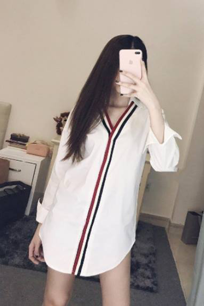 Áo Sơ Mi nữ Phối viền Đỏ đen